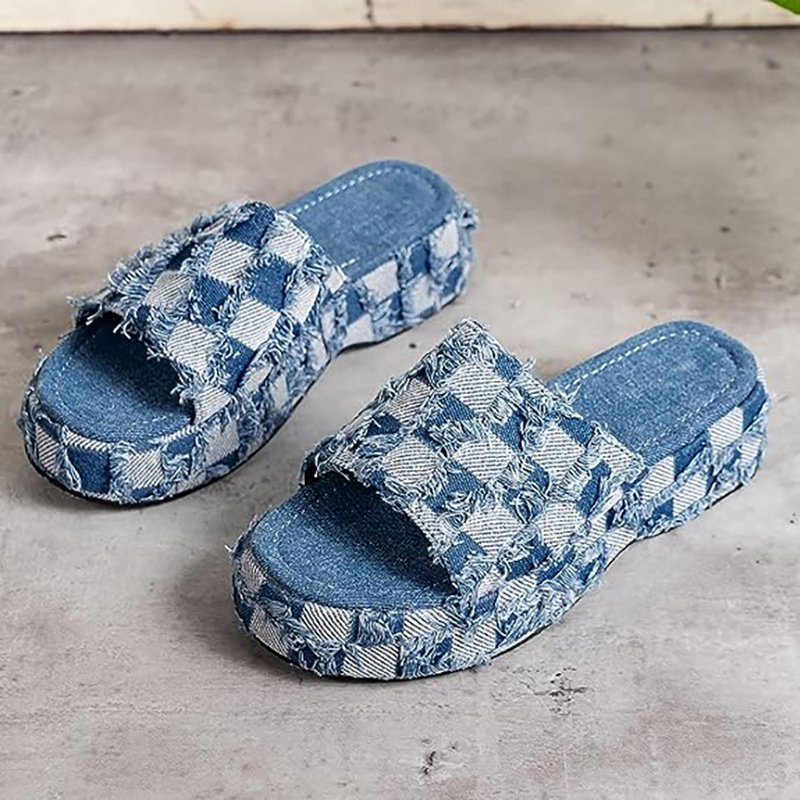Women's Denim Sandals Platform Slides Casual Summer Slippers