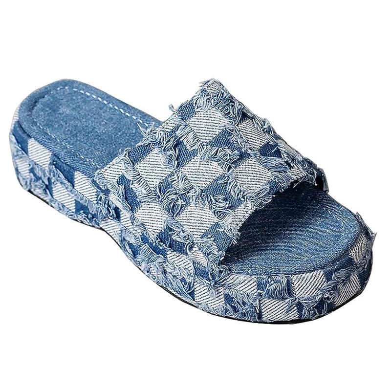 Women's Denim Sandals Platform Slides Casual Summer Slippers