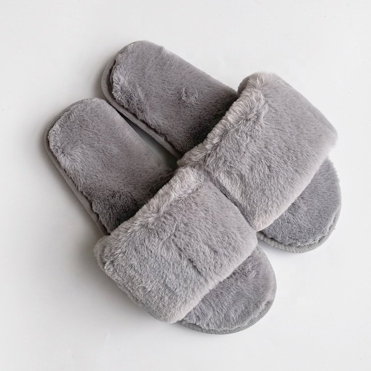Women's Size Fuzzy Upper Slip on Autumn Winter Warm Furry Indoor House Slippers Fur Home Slides
