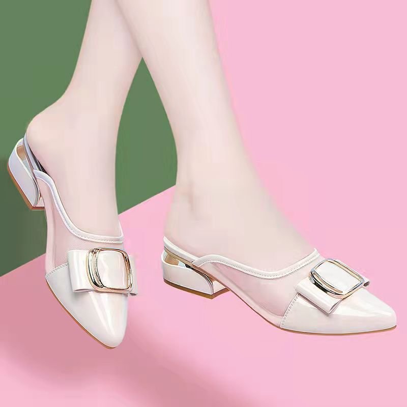 patent leather Half slipper toe shoes slides comfort outdoor lady slippers summer flat sandals shoes wholesale