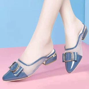 patent leather Half slipper toe shoes slides comfort outdoor lady slippers summer flat sandals shoes wholesale