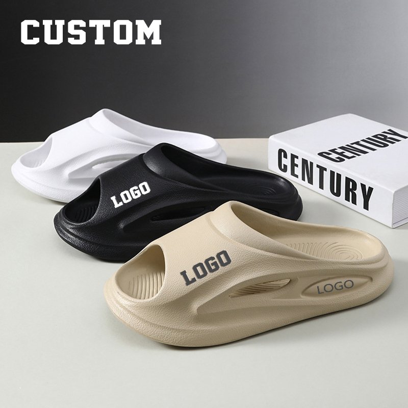 Custom Printing Logo Pattern Black Plain Flats Men's EVA Foam Sport Sandals Slides Slippers