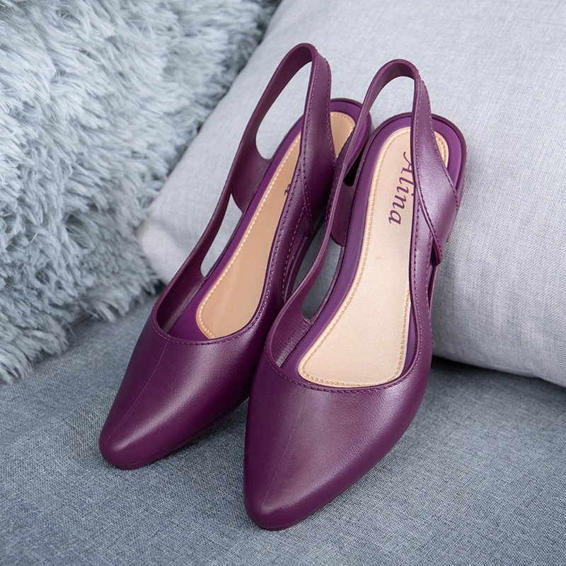 Xuanhui 2024 summer outdoor ankle strap pvc heels Breathable women slingback casual jelly sandals shoes