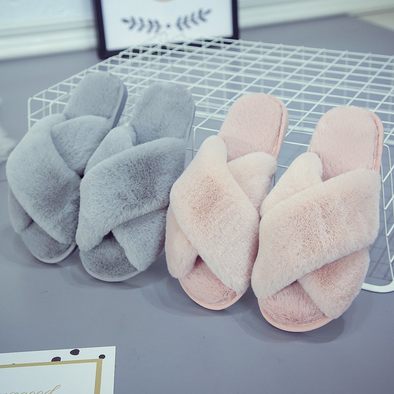 Winter Soft Anti-slippery Home Soft Bottom Women Plush Fur Indoor Slipper Slippers Fluffy Indoor House Pink White Slippers
