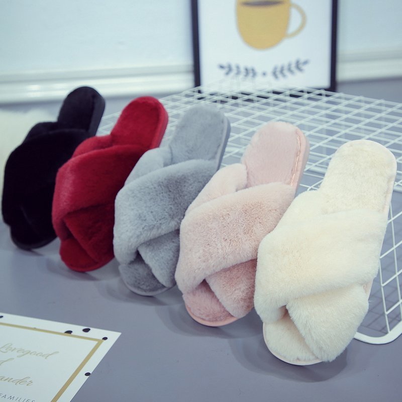 Winter Soft Anti-slippery Home Soft Bottom Women Plush Fur Indoor Slipper Slippers Fluffy Indoor House Pink White Slippers