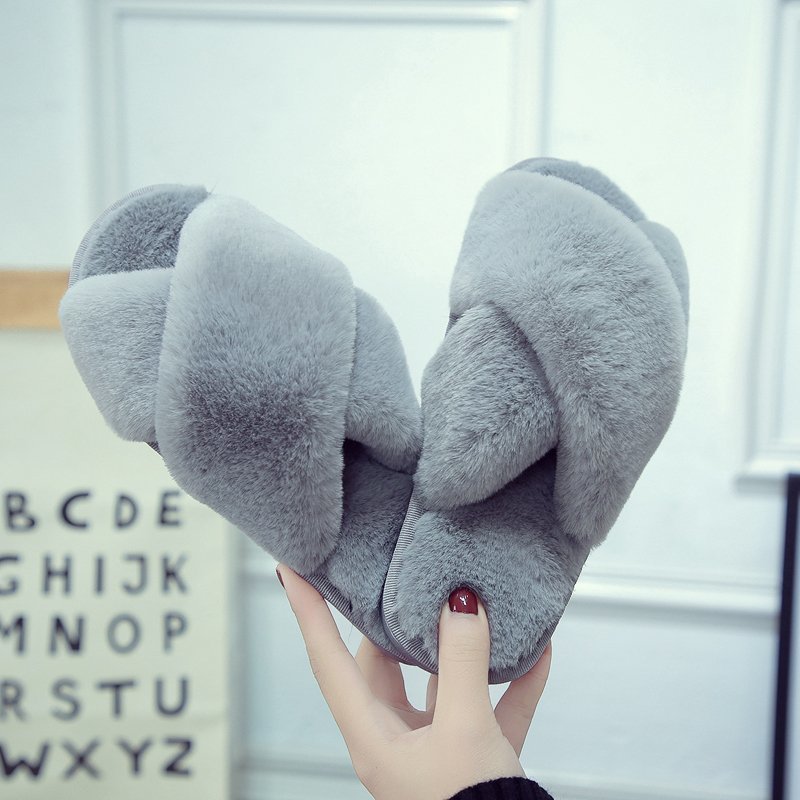 Winter Soft Anti-slippery Home Soft Bottom Women Plush Fur Indoor Slipper Slippers Fluffy Indoor House Pink White Slippers