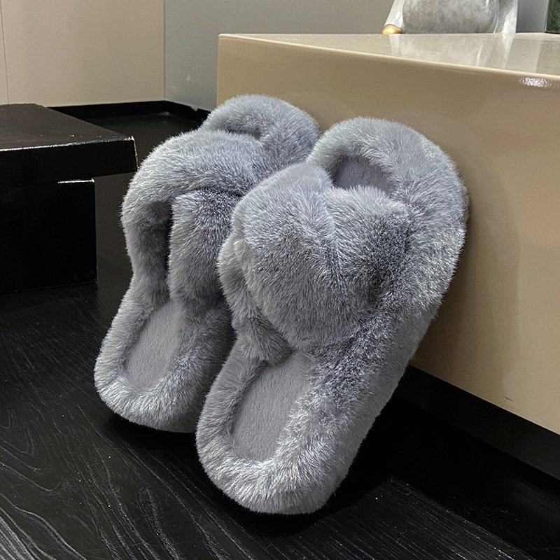 Womens Sliders Plush Flat Sandals Fuzzy Open Toe Skid Ladies Fur Slide Slippers House Shoes