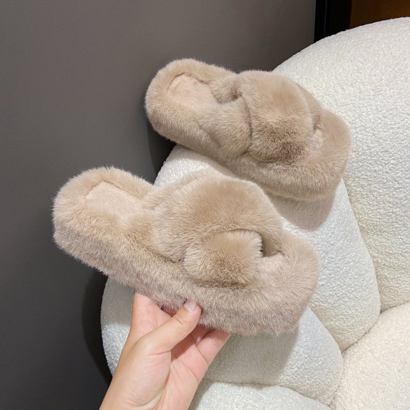Womens Sliders Plush Flat Sandals Fuzzy Open Toe Skid Ladies Fur Slide Slippers House Shoes
