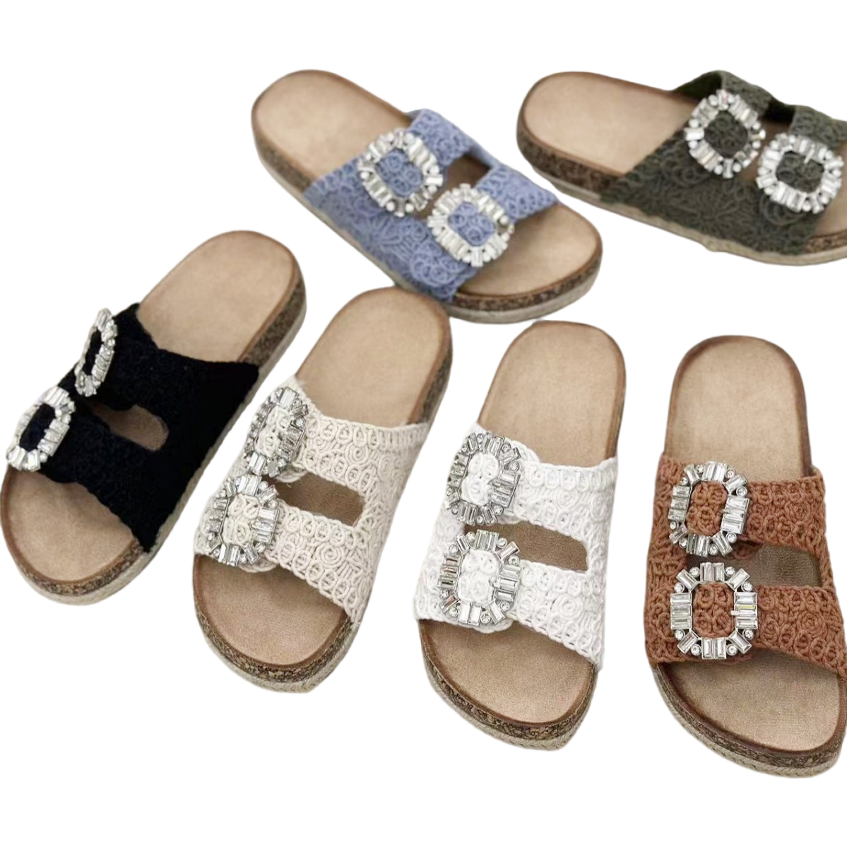 Big Diamond womens beach platform hemp double buckle holiday cork shoes soles sandals rope slide slippers