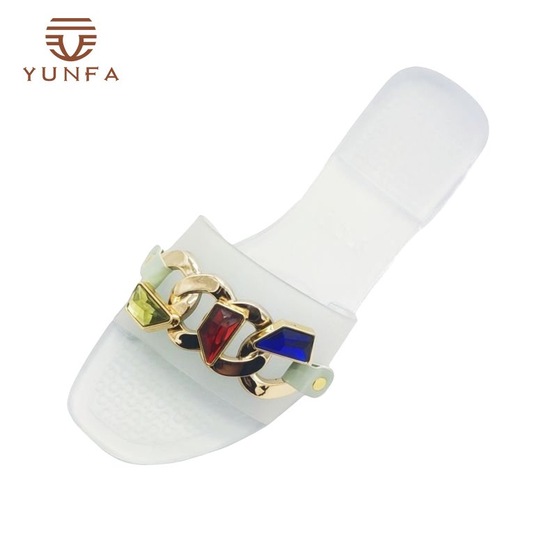 Factory Wholesale Ladies Casual Clear Rhinestone Jelly Shoes Slides Slippers Flat Women Crystal Sandals