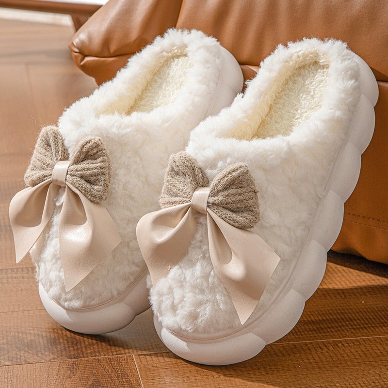 winter women's ladies home slippers bow faux suede faux fur warm luxury soft comfortable slides slippers