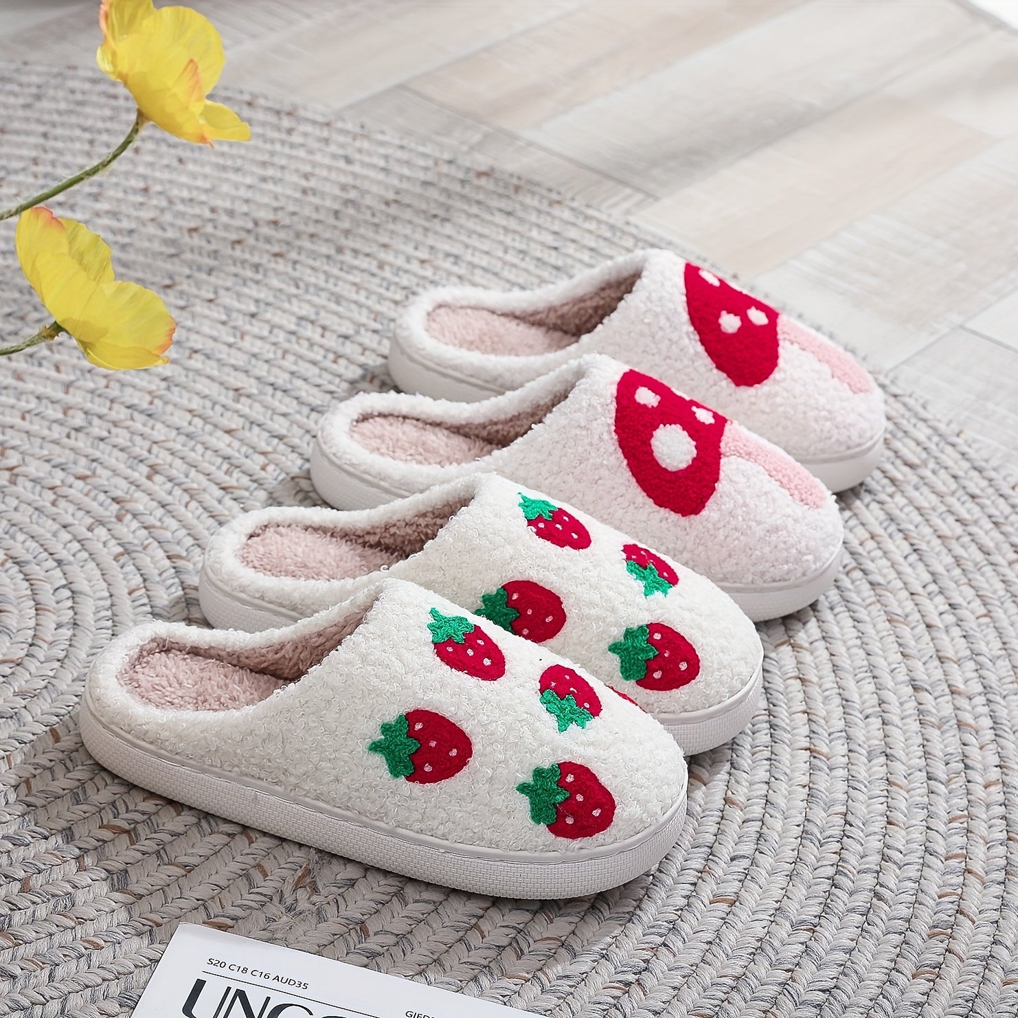 Trendy Cute Cactus Lady Winter Soft Warm Fleece Flat Plush Fluffy Furry Fur Home Slippers for Women