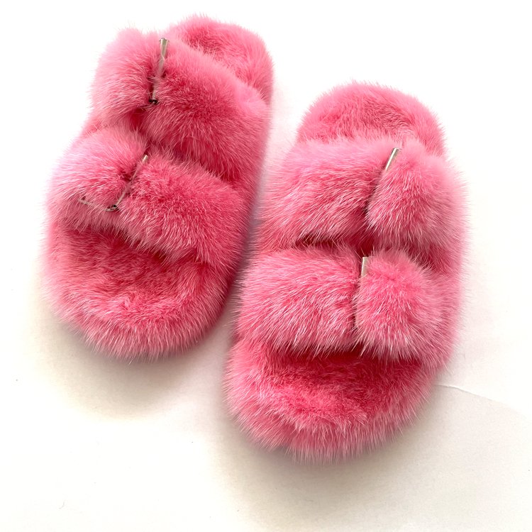 Flowing fashion New design Ladies Real Fur Slides Luxury Women mink fur slippers
