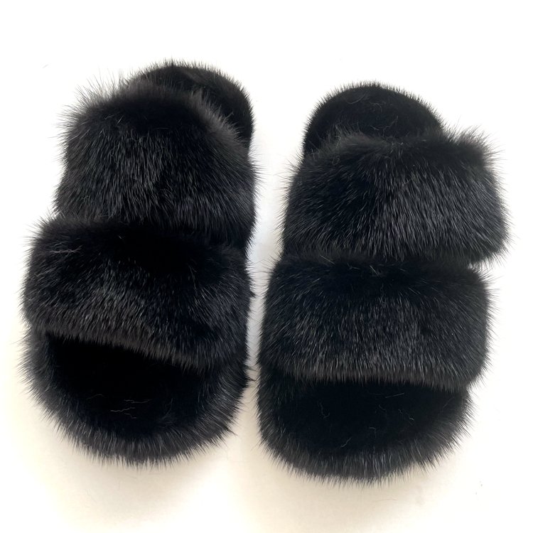 Flowing fashion New design Ladies Real Fur Slides Luxury Women mink fur slippers