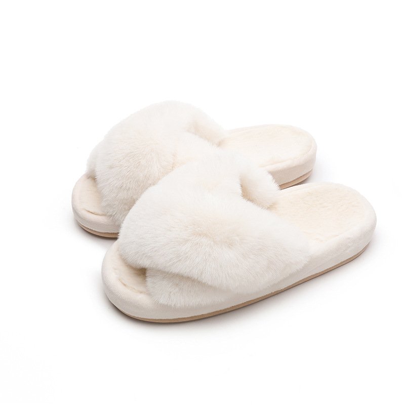 Custom Fuzzy Furry Slippers Fur Flip Flop Open Toe Slippers Cross Band Shoes Slides for Ladies House Home Indoor Outdoor