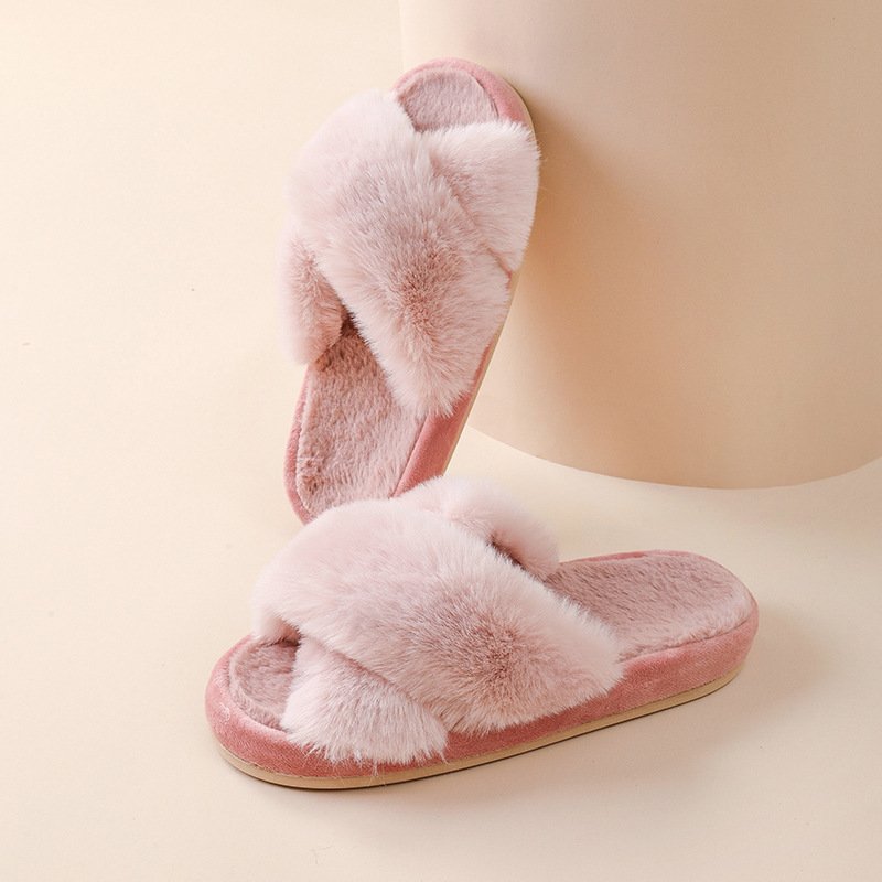 Custom Fuzzy Furry Slippers Fur Flip Flop Open Toe Slippers Cross Band Shoes Slides for Ladies House Home Indoor Outdoor