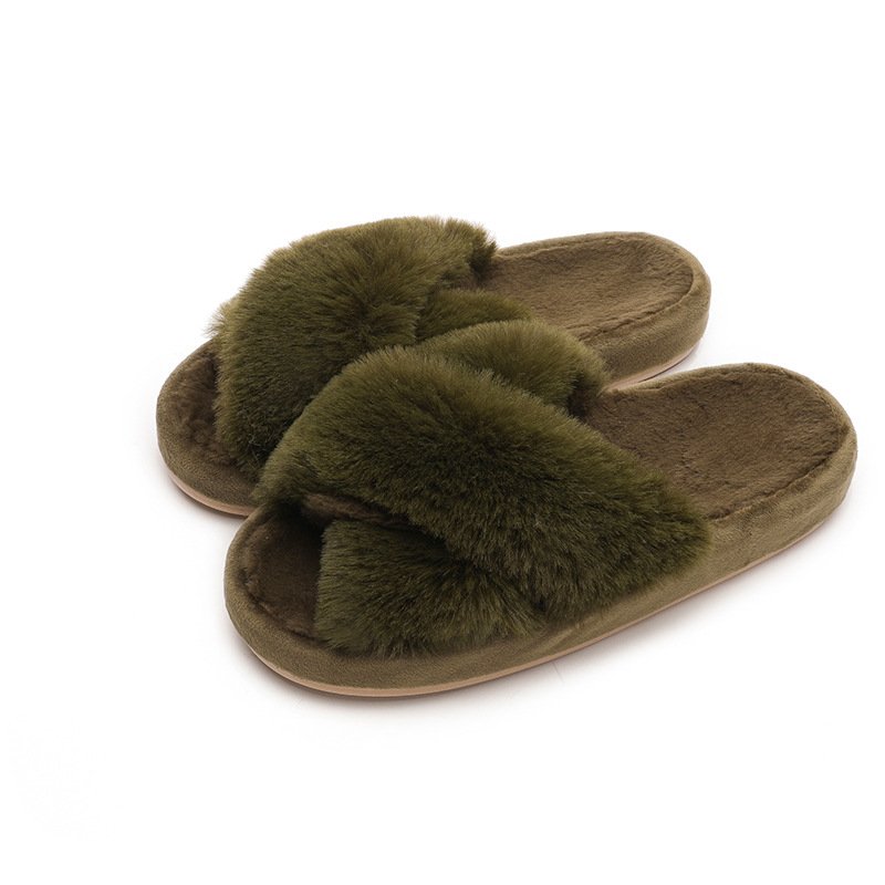 Custom Fuzzy Furry Slippers Fur Flip Flop Open Toe Slippers Cross Band Shoes Slides for Ladies House Home Indoor Outdoor
