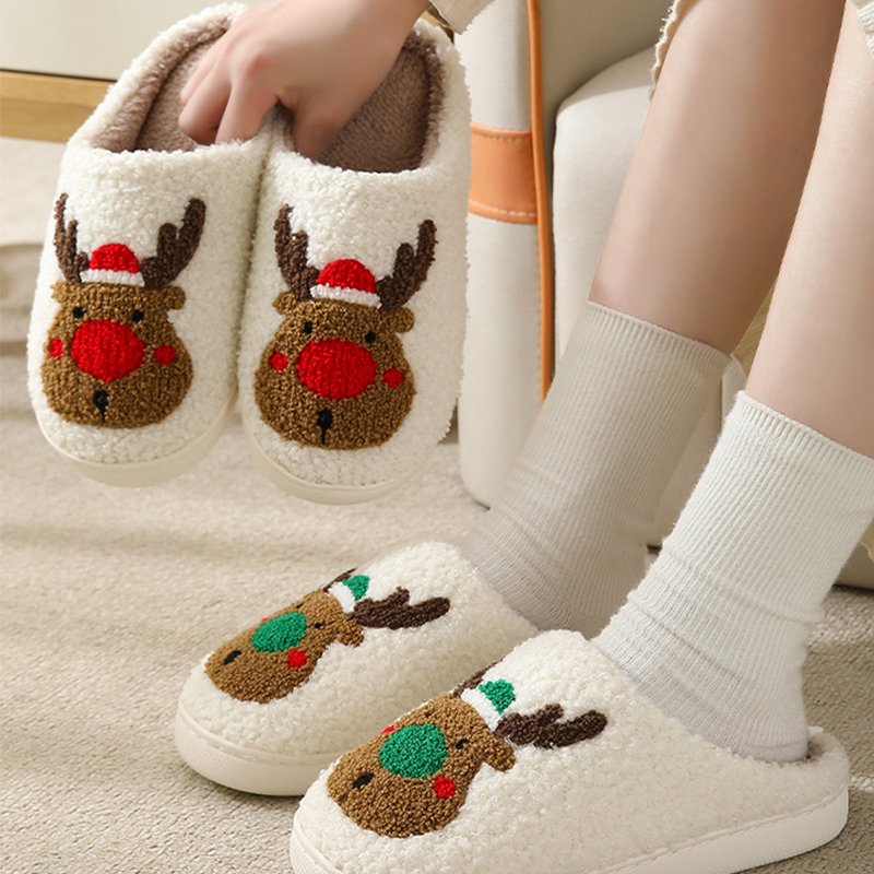Custom Halloween Christmas Slipper Functional Antislip Fluffy Fuzzy Casual Slides Leopard Smiley Soft Plush Warm Winter Slippers