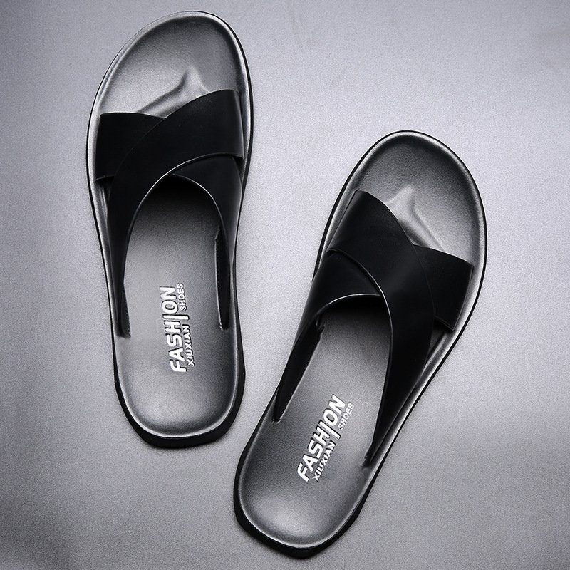 Wholesale Custom Man Black Suede Sandal Shoes Mens Beach Fashion Casual outdoor Leather Slides Slipper