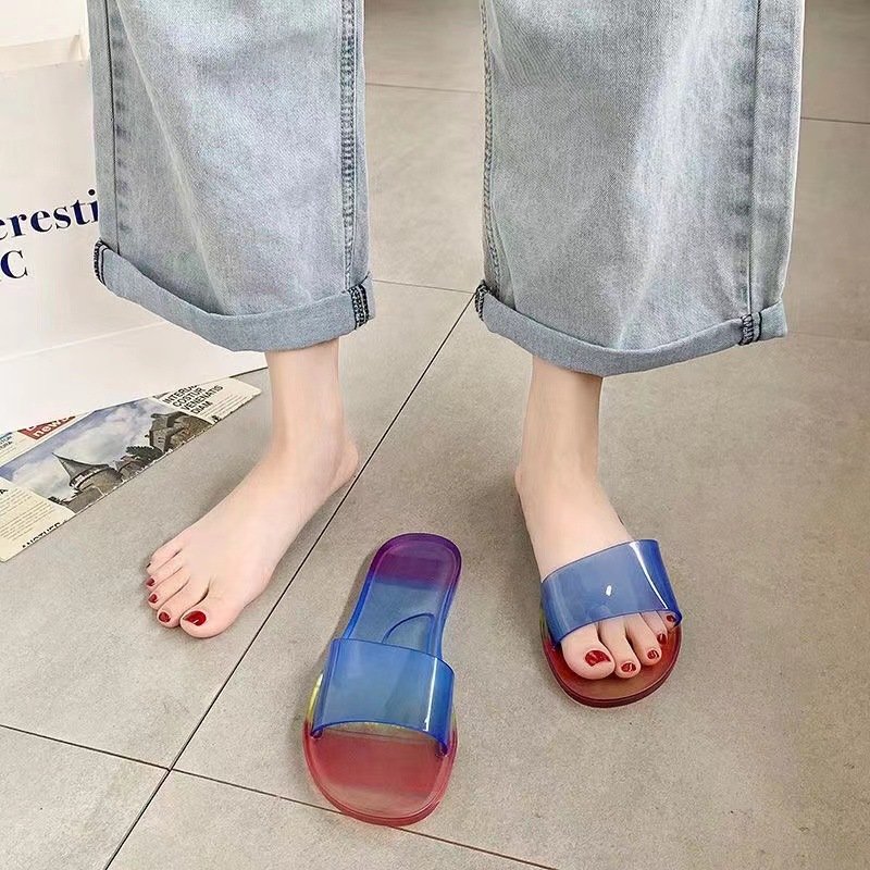 Factory Cheap Clear Upper Flip Flop Women Sandals Open Toe Slide Slippers For Ladies Big Size Jelly Sandals House Indoor Shoes