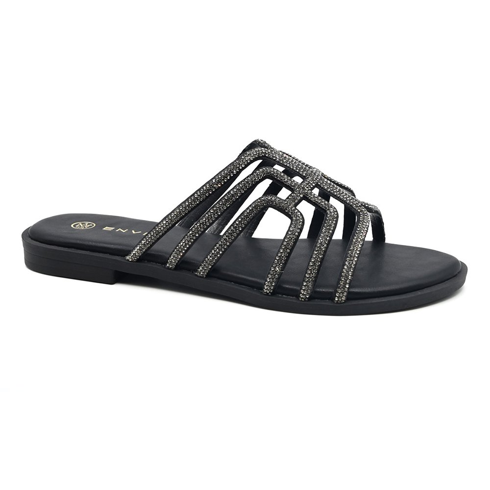 Slides Slippers Summer Flat Sandals Shoes Wholesale PU Anti-Slippery Luxury Glitter Crystal Slippers