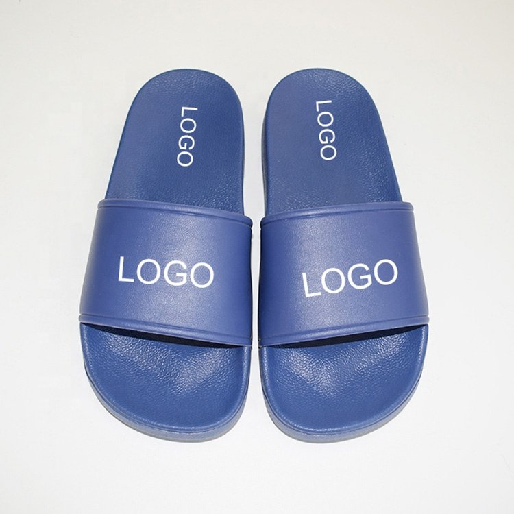 2021 Wholesale Factory Custom Logo men black Pvc Pu Slippers new color With Embossed Printing Flip Flops For Company