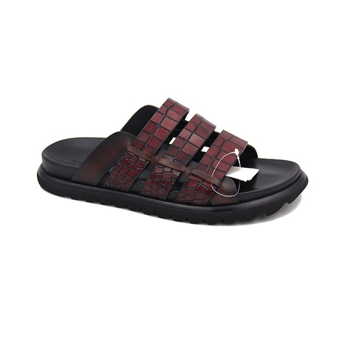Luxury Leather Men Genuine Crocodile Leather Slippers Custom Logo Excellent Top High Breathe Freely Summer PU Rubber Round Toe