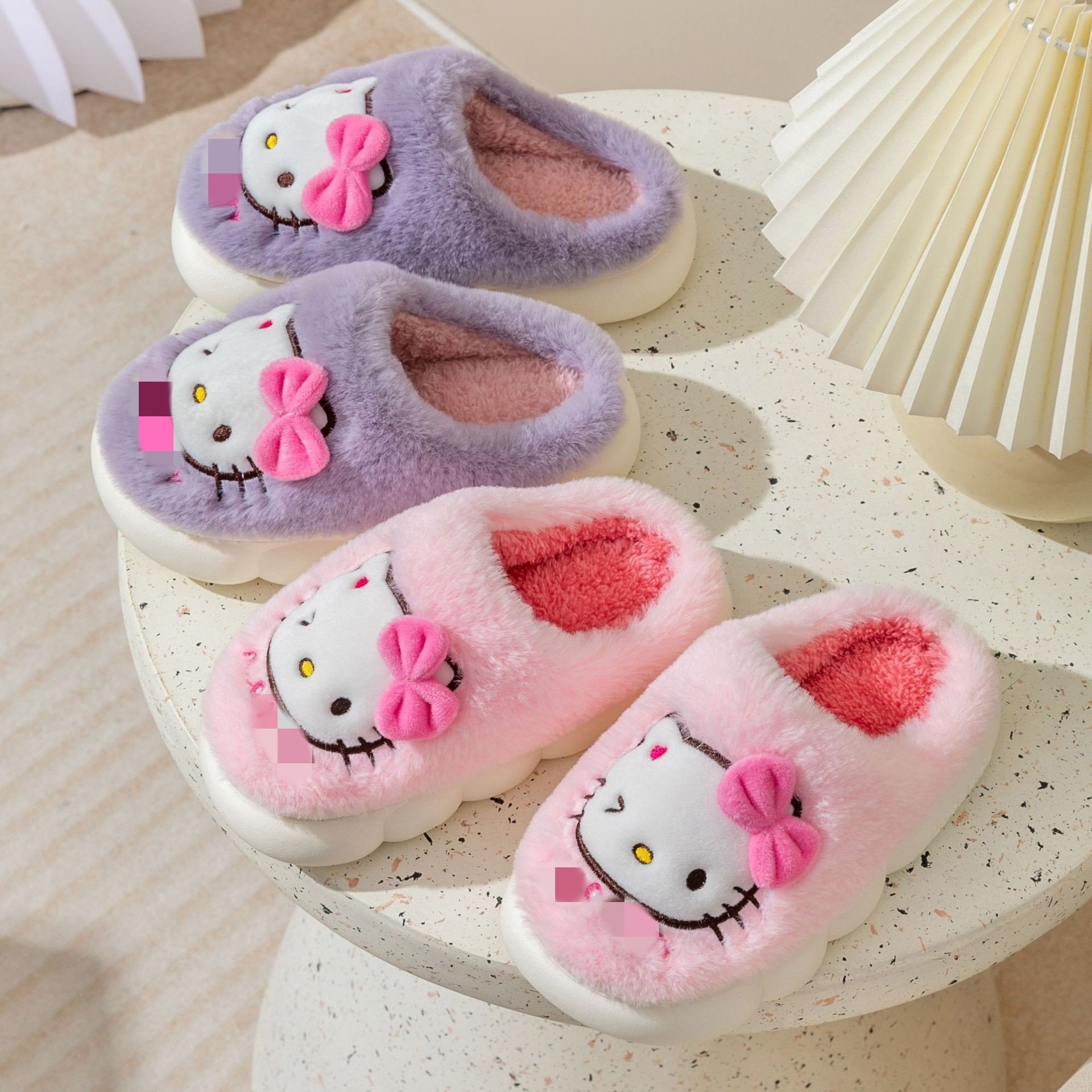 Botu New Arrival Kitty Slippers Sanrioed Warm Stuffed Plush Shoes Cotton Slippers Winter Indoor Outdoor Slippers for Women Kids