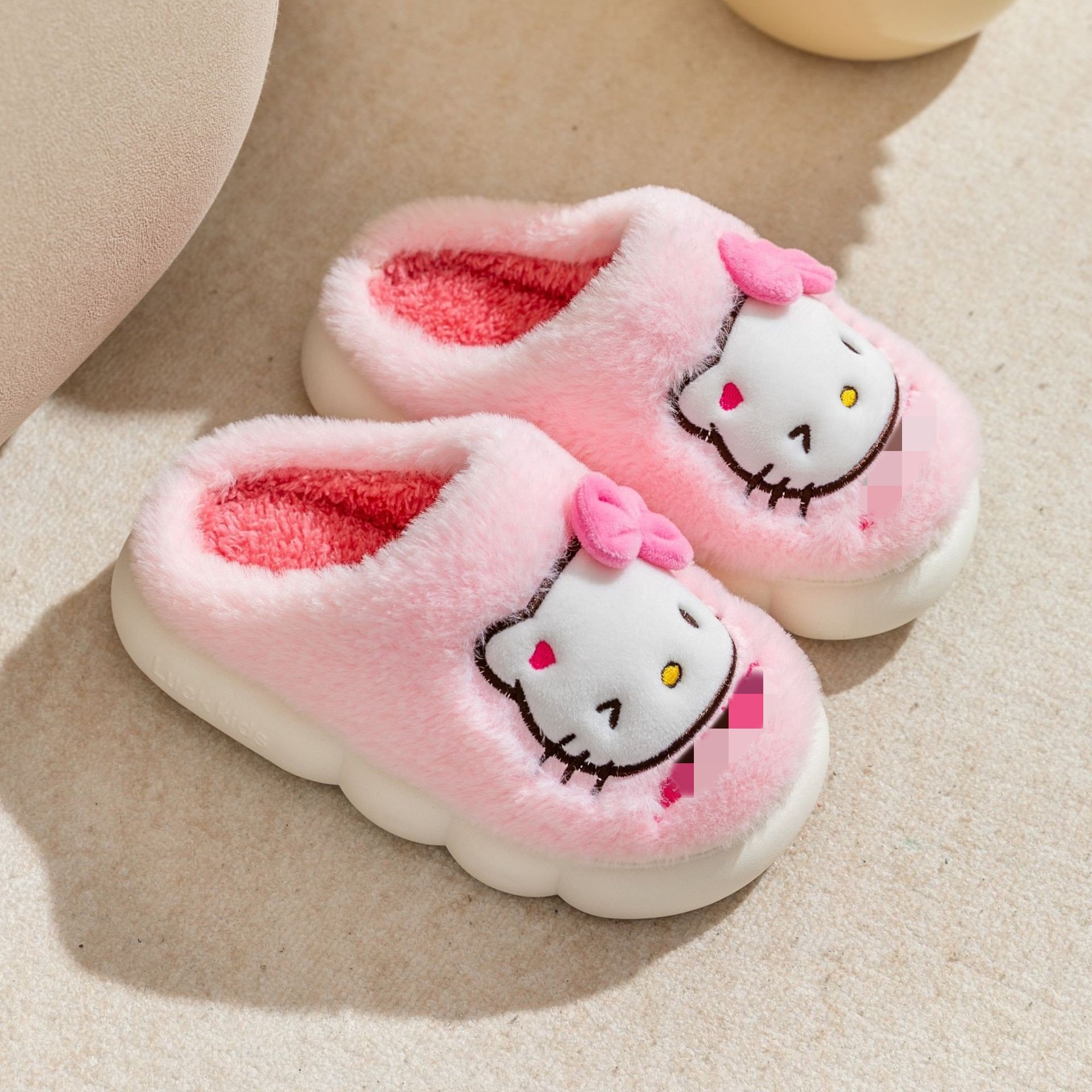 Botu New Arrival Kitty Slippers Sanrioed Warm Stuffed Plush Shoes Cotton Slippers Winter Indoor Outdoor Slippers for Women Kids