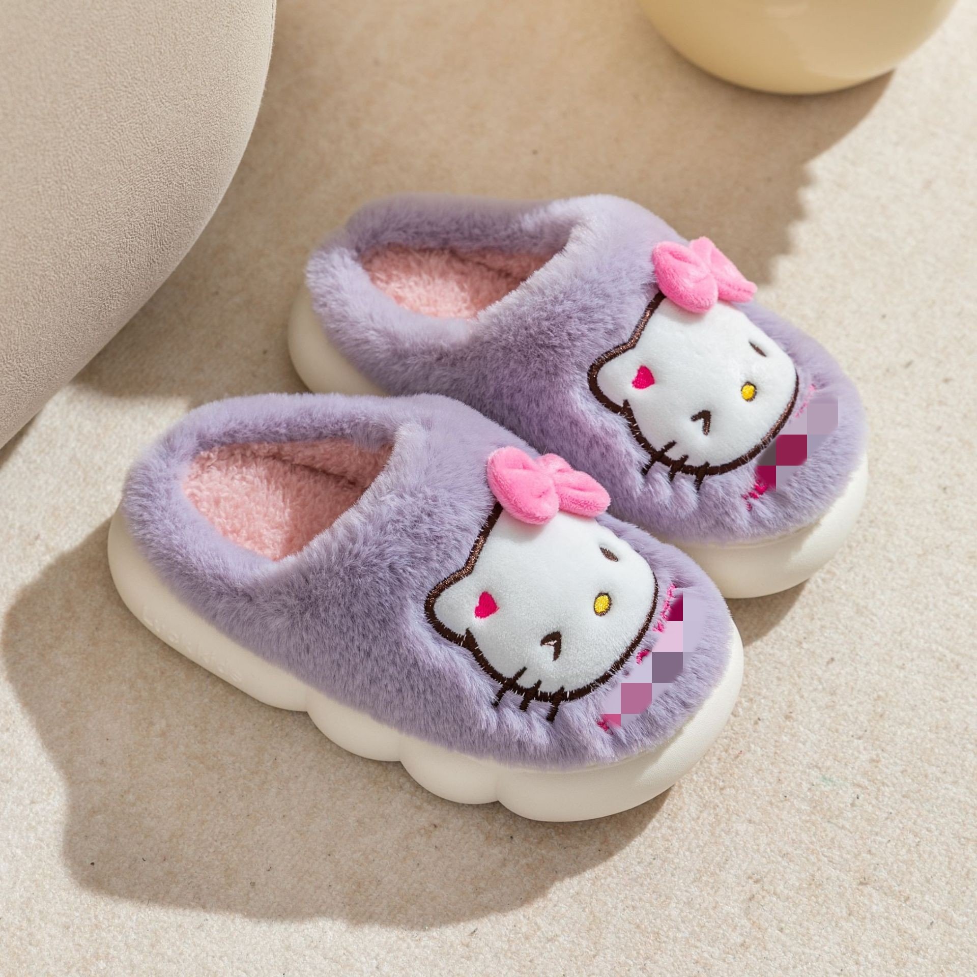 Botu New Arrival Kitty Slippers Sanrioed Warm Stuffed Plush Shoes Cotton Slippers Winter Indoor Outdoor Slippers for Women Kids
