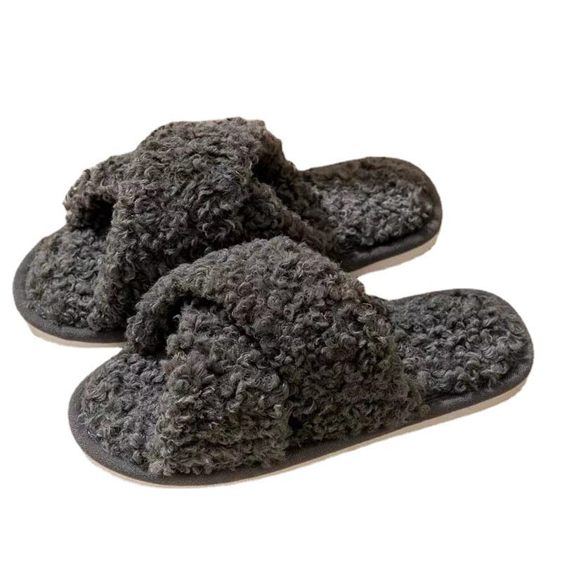 Hot Sale Soft and Cozy Fur Women's Home Slippers Cross Non-slip Slides Slippers Indoor Outdoor open toe Cross band Teddy