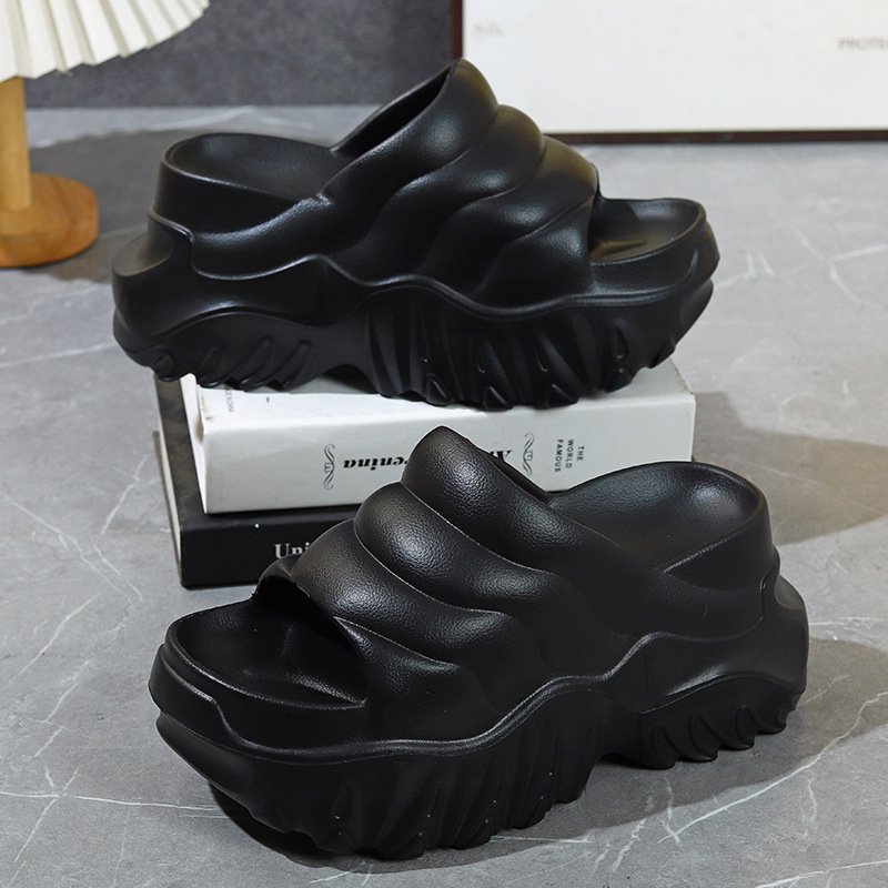 2024 Summer New Women's Slippers Thick Sole High Heel Casual EVA Anti slip Soft Sole Herringbone Slippers Wholesale