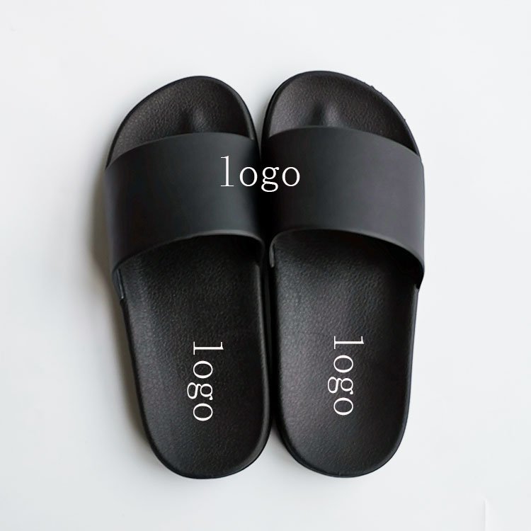 OEM Custom Men's Pure Black PVC Slide Shoes Sandals with Multi-Color Logo Slipper for Summer