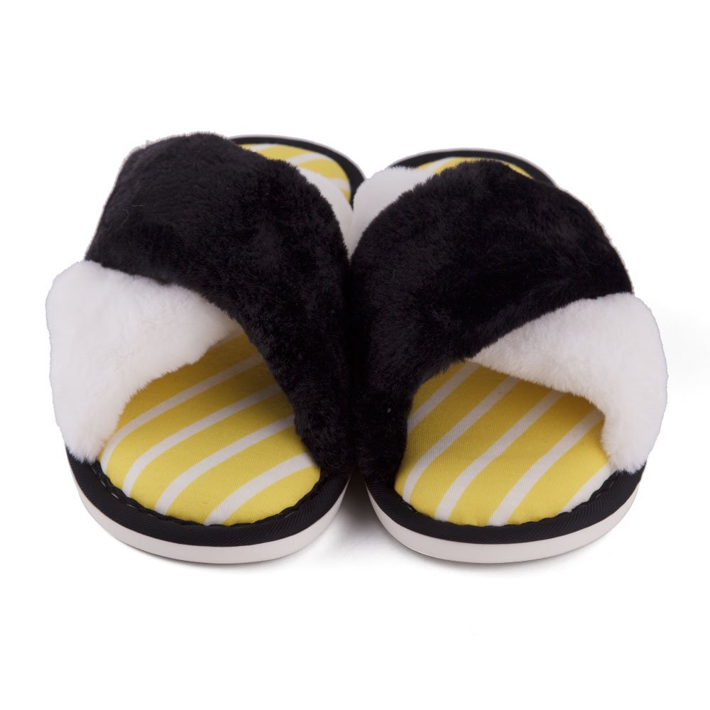 Fashion Woman Slide Slippers Soft Sole Fluffy Fuzzy Indoor Plush Faux Fur Cross Strap Winter Slippers