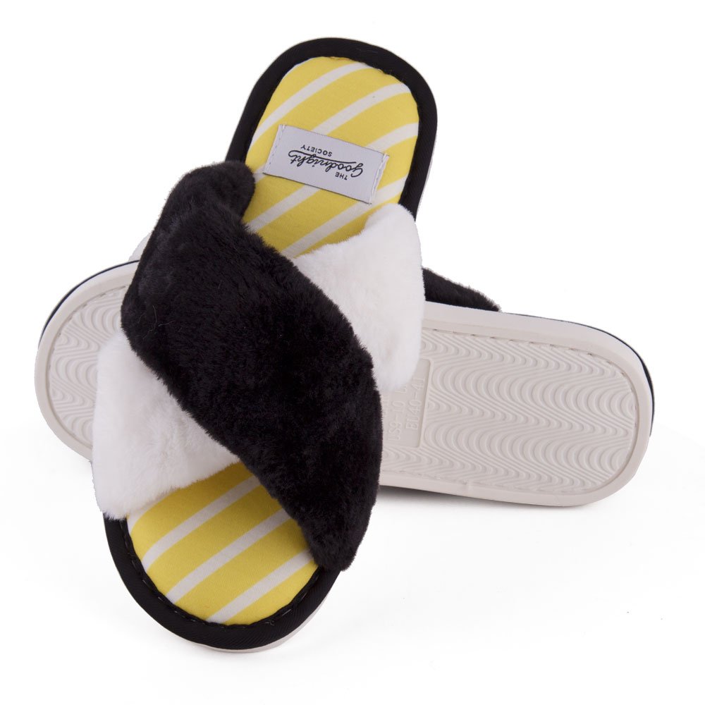 Fashion Woman Slide Slippers Soft Sole Fluffy Fuzzy Indoor Plush Faux Fur Cross Strap Winter Slippers