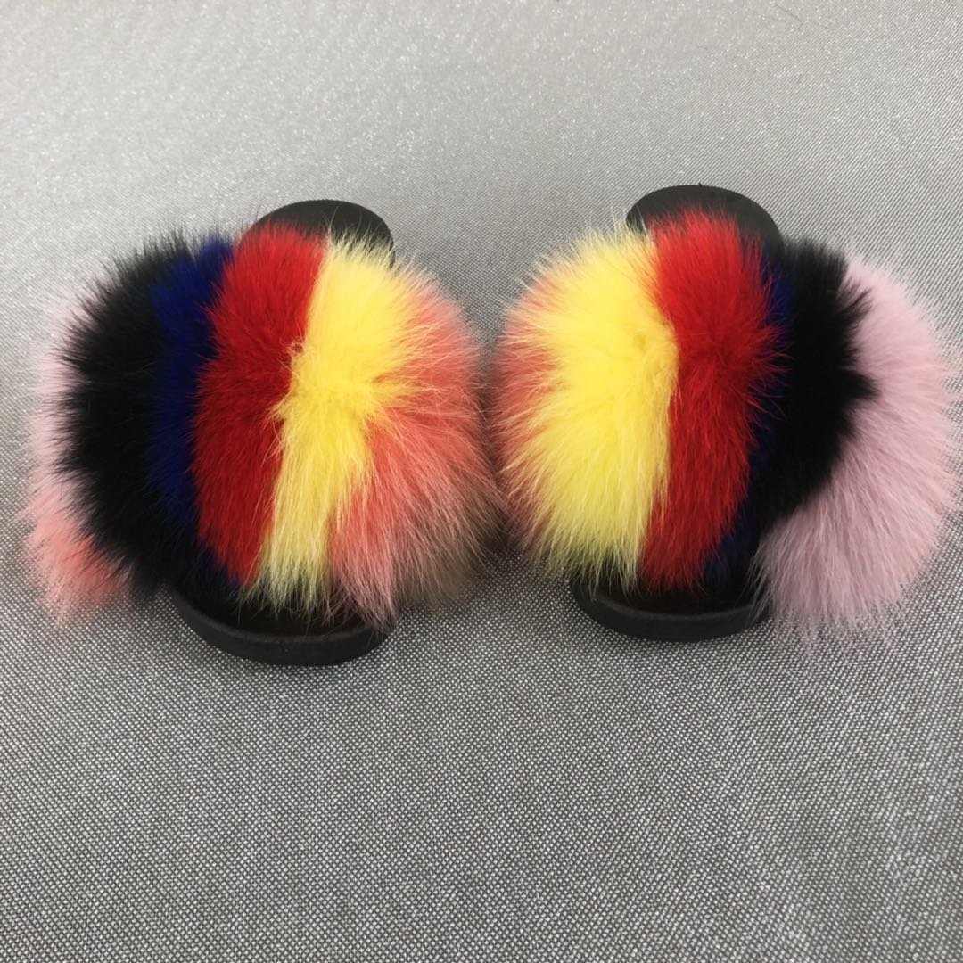 Wholesale Indoor outdoor Real fox Fur Slides Sandals Slippers for women