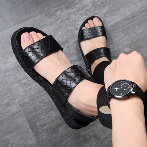 Black Flat Bottomed Casual Men's Sandals Outdoor Sport Slides Slippers