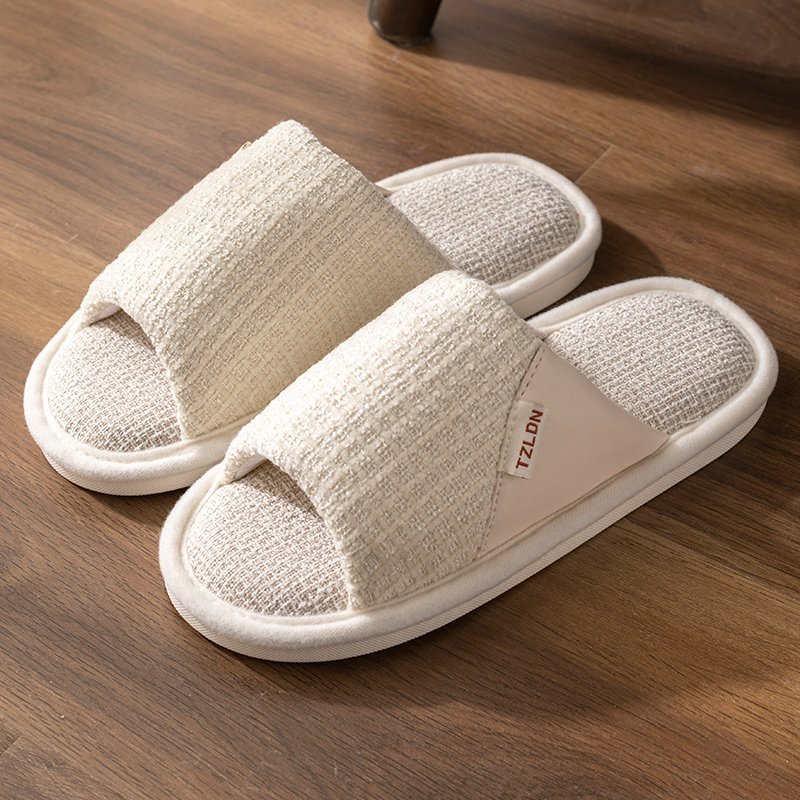 Cheap Linen Slipper for Women Clouds Flip Flops Female Design Bedroom Cozy Shoes Slides Platform Couples Man Sandals