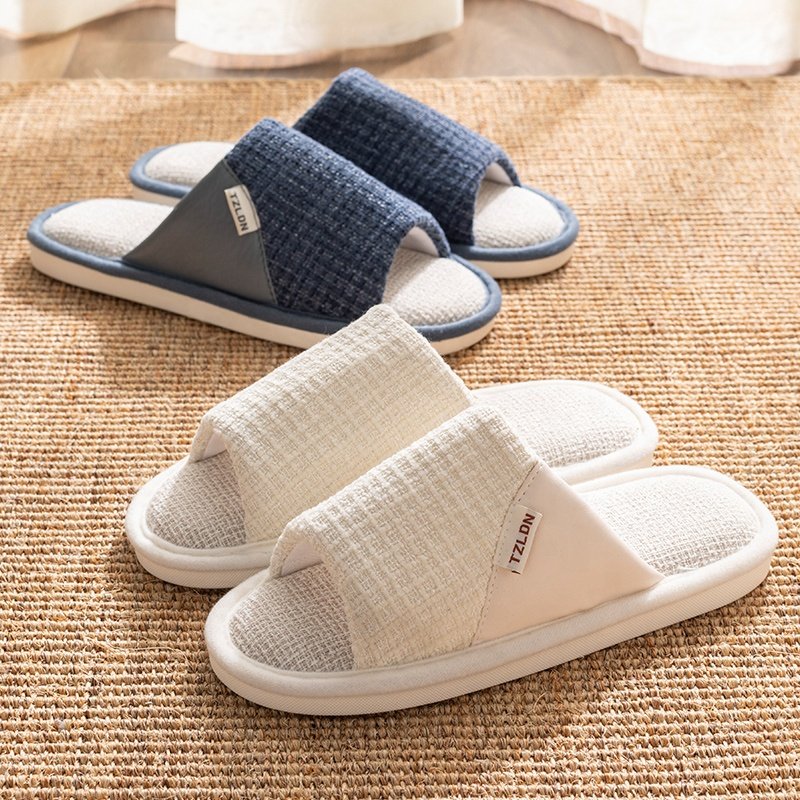 Cheap Linen Slipper for Women Clouds Flip Flops Female Design Bedroom Cozy Shoes Slides Platform Couples Man Sandals
