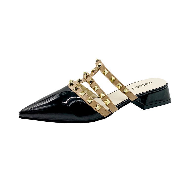Women's Summer Fashion All-Match Korean Version Rivet Metal Rivet Pointed Toe Slides Slipper