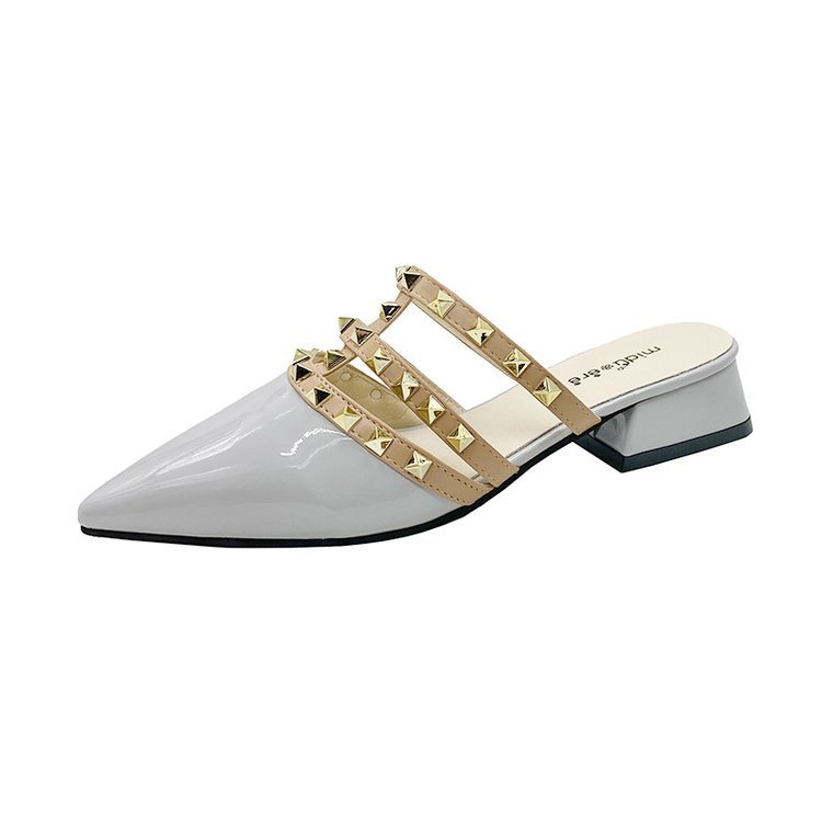 Women's Summer Fashion All-Match Korean Version Rivet Metal Rivet Pointed Toe Slides Slipper