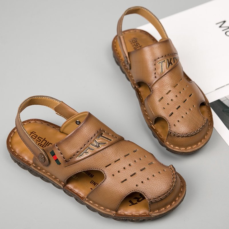 Men's Sandals Outdoor walking hiking Beach Shoes fisherman Slip On Low-top Slides Slippers Summer Closed-toe Leather Breathable
