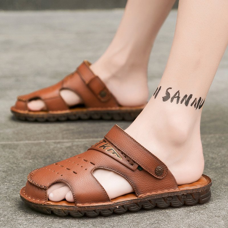 Men's Sandals Outdoor walking hiking Beach Shoes fisherman Slip On Low-top Slides Slippers Summer Closed-toe Leather Breathable