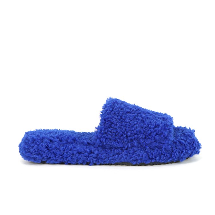 Custom Comfy Soft Non-Slip House Fluffy Open Toe Fuzzy Memory Foam Curly Teddy Fur Flat Slides Slippers with Recycled Materials
