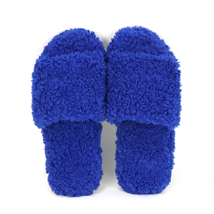 Custom Comfy Soft Non-Slip House Fluffy Open Toe Fuzzy Memory Foam Curly Teddy Fur Flat Slides Slippers with Recycled Materials