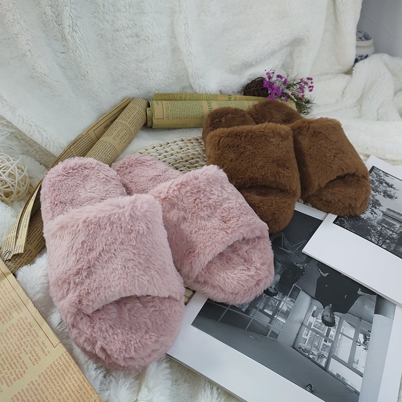 Women's Fuzzy House Slippers Comfy Faux Fur Slip On Fluffy Plush Open Toe Home Slides Slippers