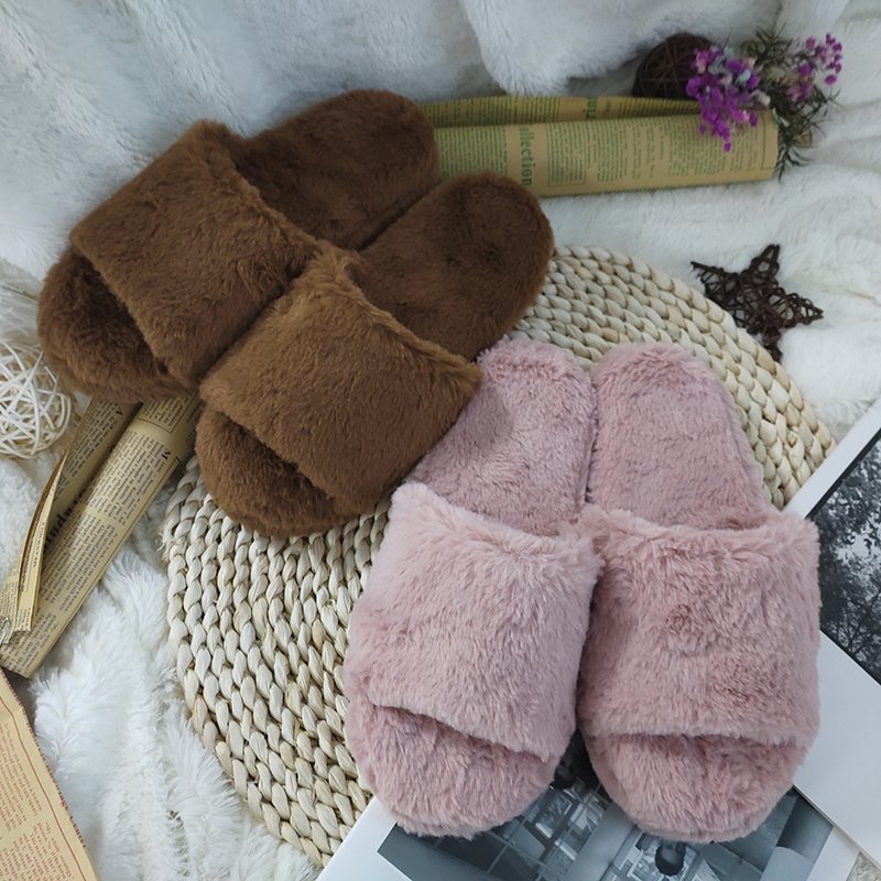 Women's Fuzzy House Slippers Comfy Faux Fur Slip On Fluffy Plush Open Toe Home Slides Slippers