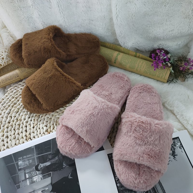 Women's Fuzzy House Slippers Comfy Faux Fur Slip On Fluffy Plush Open Toe Home Slides Slippers