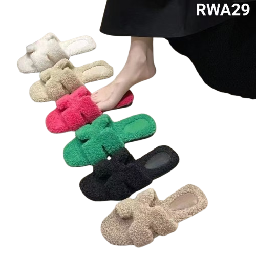 Winter Fluffy Casual Fashion Open Toe Soft Warm Faux Suede Slide Slippers Shoes