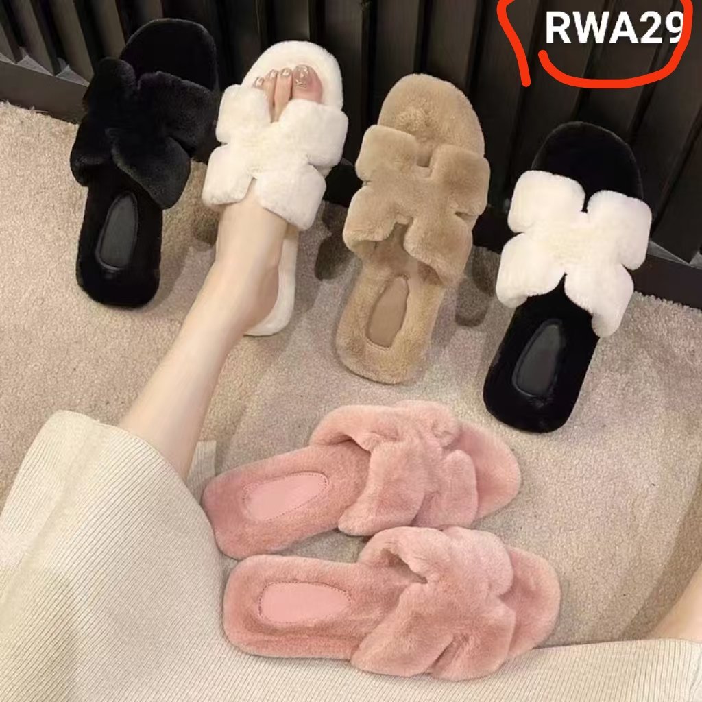 Winter Fluffy Casual Fashion Open Toe Soft Warm Faux Suede Slide Slippers Shoes